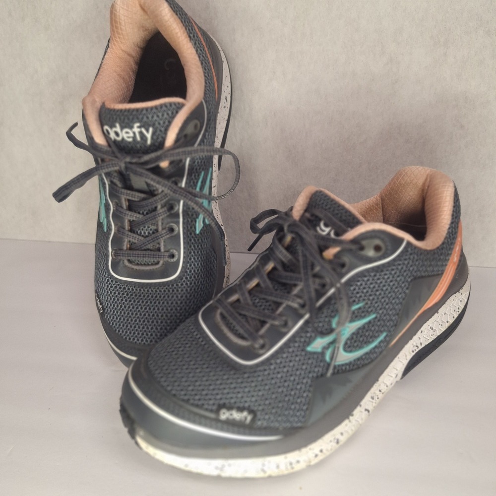 G-Defy Gravity Defyer Womens Sz 8.5 Walking Shoes Grey Peach Teal Mesh Sneakers